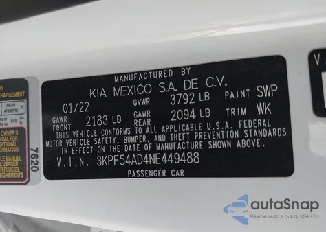 2022 Kia Forte Gt-Line из США, поврежденный, VIN 3KPF54AD4NE449488